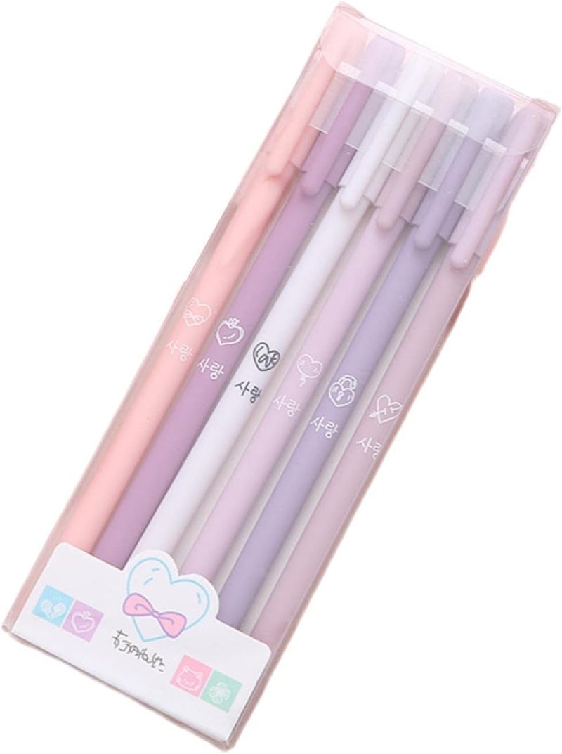 mexine Rollerball Pens 6 Pack Morandi Color,Gel Black Ink Pens Set,Retractable Cute Creative Student Pen,Kids Girl Women School Office Supplies Gift,Novelty Stationery(Purple) - Image 1